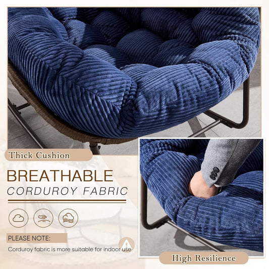 Oversized Rocking Papasan Chair – Extra Thick Cushion, Sturdy Wicker Frame, Indoor/Outdoor Lounge Chair for Porch, Patio & Balcony